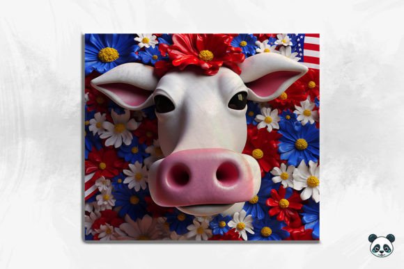 Celebrate Independence with 3D Patriotic Cow Tumbler Wrap Png 1