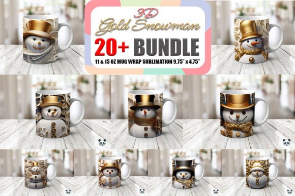 Elevate Your Holiday Merch with the 3D Gold Snowman Mug Wrap Bundle