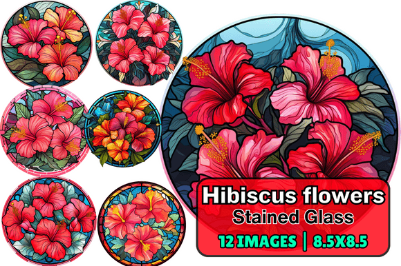 Hibiscus Flowers Stained Glass Digital Art