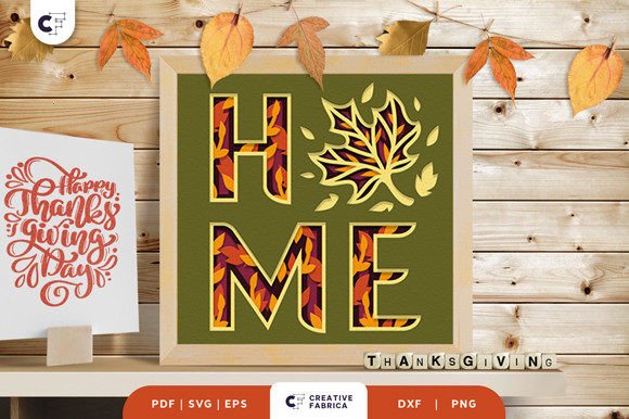 Maple Leaves HOME 3D Shadow Box SVG Guide